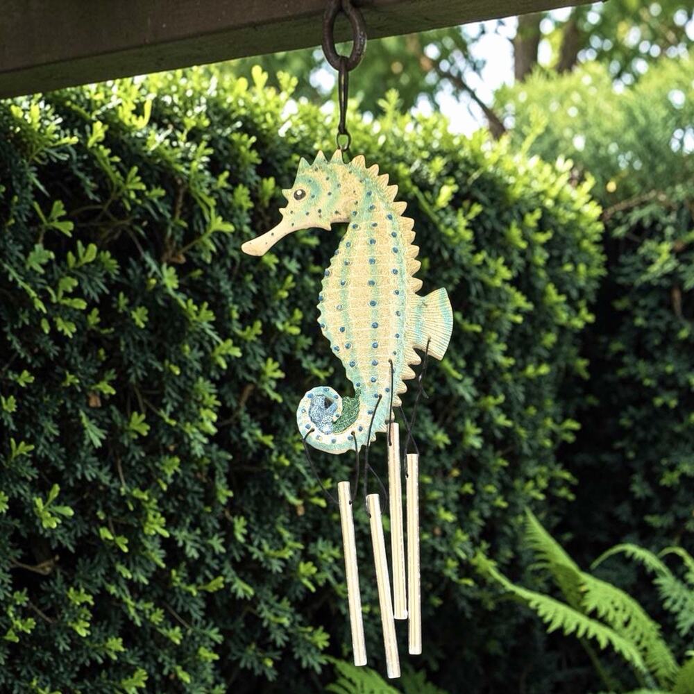 Sea Horse Wind Chime Turquoise & White Coastal Decor Beach